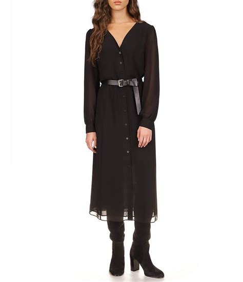 michael kors long sleeve black dress|michael kors georgette dress.